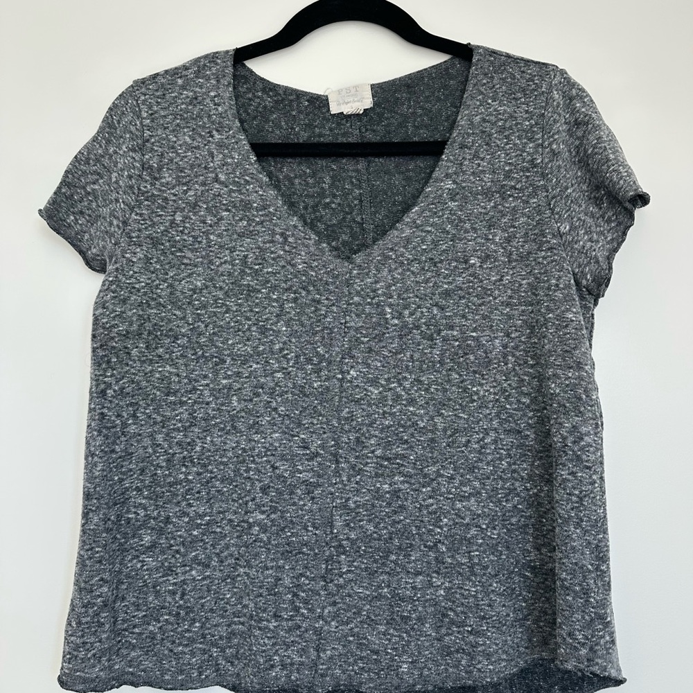 PST Los Angeles Gray Marled V-Neck Tee Soft Casual Top Size S